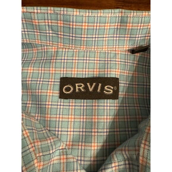 Orvis Men’s Light Blue Orange Wrinkle Free Men’s Medium Button Front Dress Shirt - Picture 4 of 9